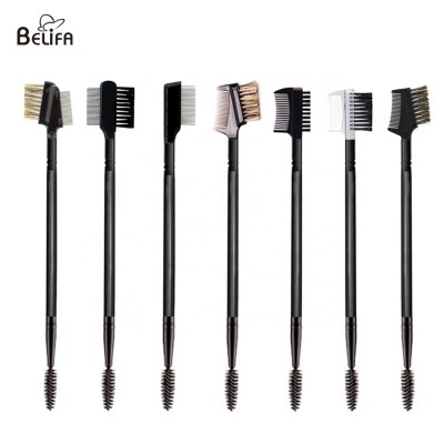 Custom logo eyebrow mascara wand spoolie brush double end metal or plastic lash and eyebrow comb eyelash brush with brow groomer