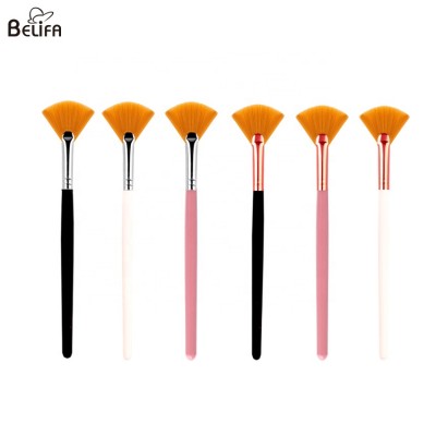 Belifa private label pink black mini small mascara eyelash lash cleansing fan shape makeup brush and mask applicator fan brush