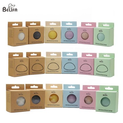 Belifa Wholesale 100% Natural Various Colors Soft Organic Charcoal Konjak Sponge Puff For All Skin Facial Cleaning