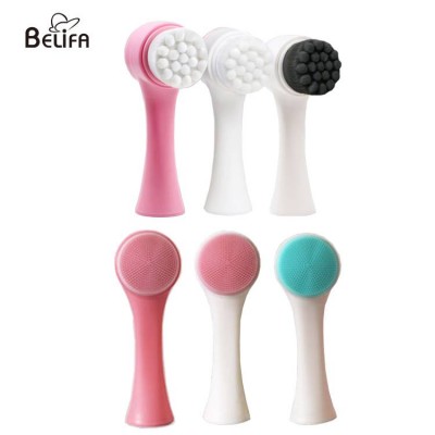 Silicone And Vegan Soft Synthetic Hair Waterproof Face Cleaning Dual Brush,Deep Scrubbing Tool,Silky And Foamy Cleansers